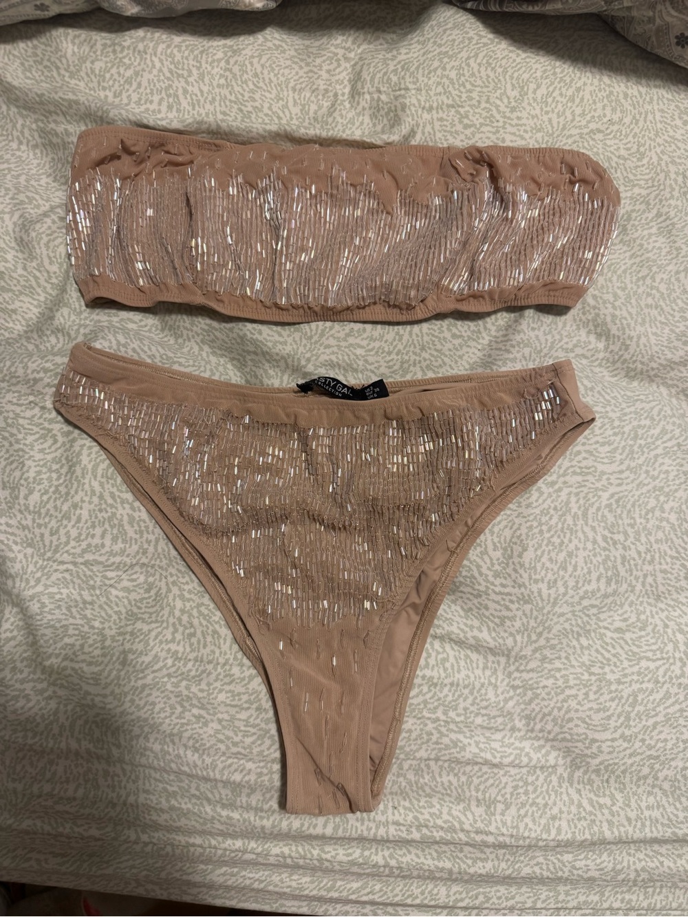 Nude Sequin Bandeau Bikini Set